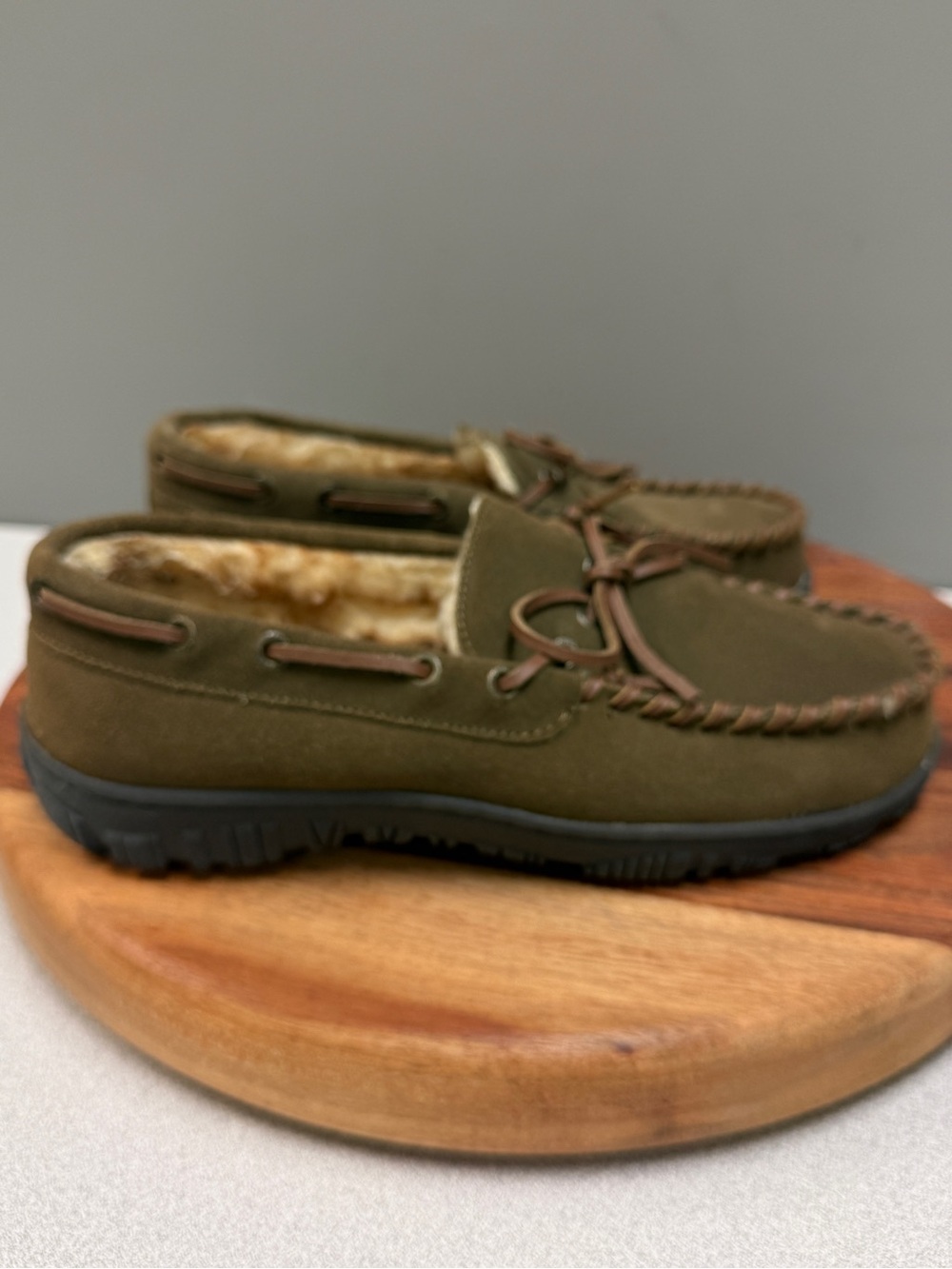 Clarks Tie Moc Leather Suede Lined Moccasin Slippers Men’s 8 Brown